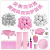 Resim Pembe Beyaz 24 Kişilik Full Doğum Günü Seti 