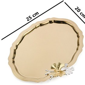 Resim Oval Gold Kelebekli Kahve-çay Sunum Tepsisi 20x25 Cm 