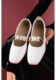 Resim İnci Ve Mühür Aksesuar Bantlı Günlük Babet - Beyaz - 40 Beyaz 