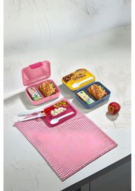 Resim 6 Bölmeli Yemek Saklama Kabı Çatal, Kaşık Ve Bıçaklı Beslenme Kutusu, Lunch Box Diyet, Mavi Desenli 