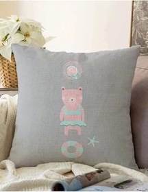 Resim RealHomes Çift Taraflı Gri Zeminde Deniz Ve Ayıcık Desenli Bebek Odası Raşel Örme Yastık Kırlent Kılıfı, Sonil-K4403-43x43cm 