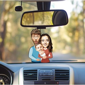 Resim Ejoya Kişiye Özel Fotoğraflı Güzel Ailemiz Karikatür Araba Dikiz Ayna Süsü 114947 