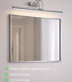 Resim Viesteknoloji DEKORATİF PİLLİ AYNA TABLO ÜSTÜ KROM KASA GÜN IŞIĞI LED ARMATÜR FLÜT APLİK EV OFİS DEKORASYONU 