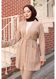 Resim Misskayle Cep Detaylı Kimono Takım Vizon Vizon 