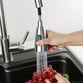Resim Mutfak Çekilebilir Sprey Başlığı, İki püskürtme stili: yağmur ve köpürme stili, genel 1/2 inç Değiştirme Lavabo Fırçalanmış Musluk Havzası Karıştırıcı Batarya 