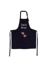 Resim Mutfak Önlüğü Kişiye Ve İsme Özel Nakışlı Mutfak Önlüğü İkili Kupa Farklı Renkler Siyah 
