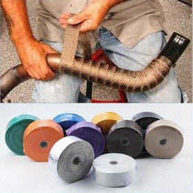 Resim 5 metre renkli yalıtım bandı, fiberglas motosiklet modifikasyonu egzoz borusu için muz kumaşı yüksek sıcaklık ve ısı direnci 