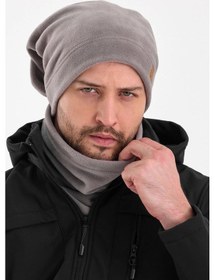 Resim Erkek Kadın %100 Mikro Polar Çift Katlı Winter's Coming Bere Boyunluk Takım - Standart / Gri-erkek Gri-erkek 