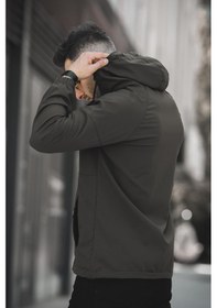 Resim Oksit Mmx Baskılı Suya Dayanaklı Slim Fit Erkek Kapüşonlu Mevsimlik Mont Yağmurluk 001 