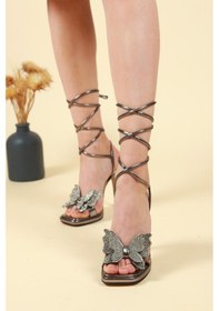 Resim Kelebek Aksesuarlı Platform Topuklu Ayakkabı Platin Platin 