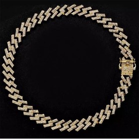 Resim Çeko Chain 15mm Prong Cuban Chaın Taşlı Çelik Kolye 