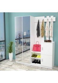 Resim Robinhome Robin Home Aynalı Raflı Vestiyer Portmanto Ayakkabılık Beyaz No 8 