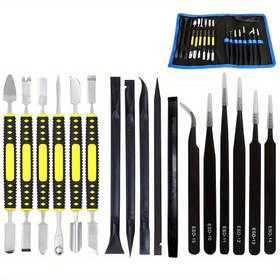Resim 17'li Elektronik Tamir Aletleri Seti, Çift Uçlu Metal Spudger ve Siyah Cımbız ile iPad Tabletler, Laptop, Elektronik Cihazlar, Mobil Telefonlar için Açma Kaldırma Aleti 
