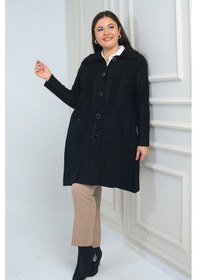 Resim By Saygı Kadın Cepli Büyük Beden Triko Kaban S-26k1800046 Siyah 