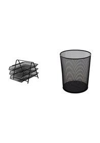 Resim Metal Fileli Çöp Kovası + 3 Raflı Metal Evrak Rafı 