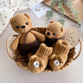 Resim Amigurumi Ayıcık Oyuncağım Hardal - 3 Parça Bebek Seti 