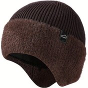 Resim Elmpaly Kahverengi Erkek Vintage Örgü Kulaklı Bere Ayarlanabilir Başlık Kahverengi 