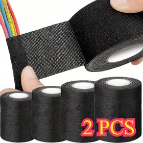 Resim 2 adet Isıya Dayanıklı Elektrik Bandı - Yapışkanlı, Dayanıklı Kumaş Sarım ile 10.0metre Siyah Kablo Düzenleyici, Otomatik Kablolama, Kablo Toplama ve İzolasyon için 2 Rulo Dahil, Kablo İzolasyon Bandı, Kablo İzolasyonu, Dokulu Band Tasarımı, Isıya Dayanıklı Malzeme 