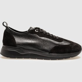 Resim Hakiki Deri Siyah Süet Bağcıklı Erkek Spor Ayakkabı - Siyah 