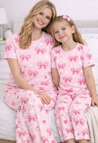 Resim PEMBİŞ HOMEWEAR Lana Fiyonk Kısa Kollu Anne Kız Pijama Takımı 