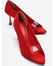 Resim Luvishoes Varelıa Kırmızı Süet Şeffaf Bantlı Kadın Topuklu Ayakkabı 