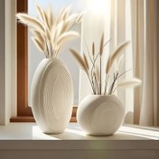 Resim 2 Adet Bohem Modern Uzun & Kısa Vazo Seti - Mat Beyez ve Bej Dokulu Silindirik Dalgalık Kenarlı Çiçeklikler, Dayanlıkl Plastikt Şık İç Mimari Ev Aksesuarı, 12 cm Yüksekliğinde, 12 ile 25 Cm Genişlignde. Minimalist Estetiği 1 Parça Balkon Teras Baharatlığınız şöyle: 