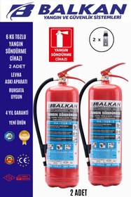 Resim Balkan Ticaret 6 kg tozlu yangın söndürme cihazı +levha+askı aparatı 2 adet 