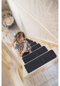 Resim Halıfleks Mega Rip Kaymaz Kauçuk Tabanlı Zemine Tutunan Merdiven Paspası - Siyah Null 