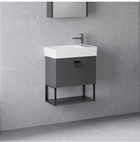 Resim Denko Gloria 50 Cm Mdf Antrasit Gri Banyo Dolabı Alt Modül Ve Seramik Lavabo Antrasit 