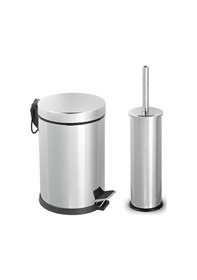 Resim Paslanmaz Pedallı 5 Lt Çöp Kovası - Klozet Fırçası 2'li Banyo Seti Gri 