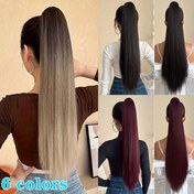 Resim YUSULAXI 66.04cm Ombré Siyah-Kahverengi Pençe Tokalı At Kuyruğu Uzatma - Uzun Düz, Isıya Dayanıklı Sentetik Saç, Kadınların Günlük Kullanımı İçin Hacimli Dokulu, YUSULAXI 