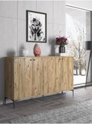 Resim Wood'n Love Hestia 4 Kapaklı Metal Ayaklı 160 Cm Çok Amaçlı Dolap Konsol - Atlantik Çam / Siyah 