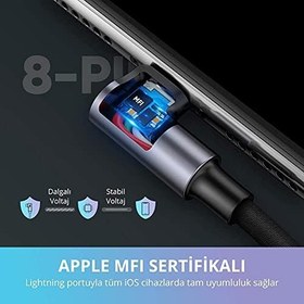 Resim Ugreen Örgülü 90 Derece Lightning iPhone Şarj ve Data Kablosu Siyah 1.5 Metre 