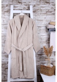 Resim Baveno Pamuk Jakarlı Bej Şalyaka Bornoz 