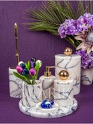 Resim MIARIK DESIGN & DEKORASYON Dekoratif Leylak Mermer Aksesuar Detaylı 7 Li Banyo Seti Takımı 