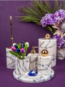 Resim MIARIK DESIGN & DEKORASYON Dekoratif Leylak Mermer Aksesuar Detaylı 7 Li Banyo Seti Takımı 