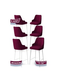 Resim Canisa Enox Serisi 6 Adet Mürdüm Sandalye Mutfak Bar Sandalyesi Babyface Kumaş Beyaz Metal Ayak Sandalyeler Mürdüm Ayaklar Beyaz 