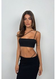 Resim İp Detay Dokulu Maxi Etek Siyah 