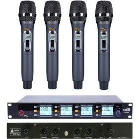 Resim Hepa Merz HM-444E Dijital UHF 4'lü Kablosuz EL Mikrofonu Telsiz Mikrofon 4 EL 