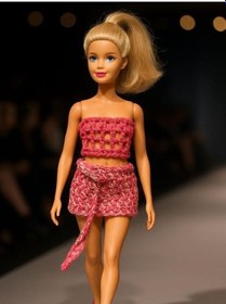 Resim Barbie Bebek İçin El Örgüsü İkili Kombin Kısa Üst Ve Mini Etek Takımı-15927 