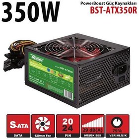 Resim PowerBoost BST-ATX350R 350w, PPFC 12cm Kırmızı Fanlı ATX PSU (Retail Box) 