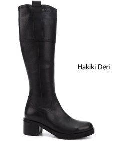 Resim GÖNDERİ(R) Kadın / Kız Siyah Fermuarlı Kalıntopuklu Hakiki Deri Çizme 