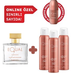 Resim Equal Kadın Edt Parfüm 75 ml & Deodorant 3*150 ml Avantajlı Set, Roll On Hediyeli 
