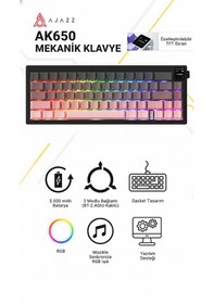 Resim Ak650 Tft Ekranlı 3 Modlu Mekanik Oyun Klavyesi-5.000 Mah Batarya-gasket Tasarım - Pembe 