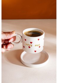 Resim Rivaistanbul I Love You Amore El Yapımı Seramik Double Kahve Fincanı Mug Kupa Krem 