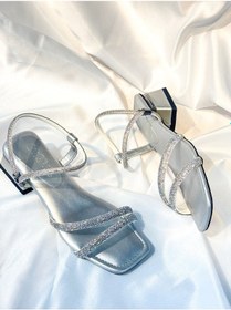 Resim Bulutmod Ba04262 Gümüş Kadın İki Taşlı Abiye Yumuşak Taba 3 Cm Topuklu Ayakkabı - 38 Gümüş 