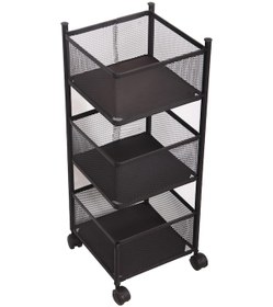 Resim Trendesk 3 Katli Siyah Kare Sabit Tekerlekli Patates Soğan Sepeti Sebze Meyve Sepeti - Sebzelik 