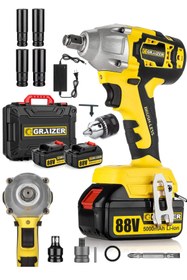 Resim Graizer Alman 21 V Akülü Somun Bijon Sökme Takma Sikma Matkap Kömürsüz Akülü Vidalama Madren Dahil Set 