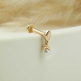 Resim Cherry By Özkonak Moonlit Damla Taşlı İnci Sallantılı Minimal Tragus Piercing Sarı 