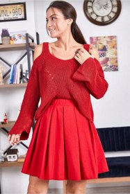 Resim Butik Lena Kırmızı Kloş kaşe Etek 
